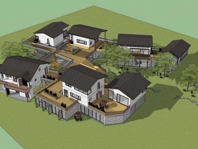 Multi-Story Chinese-Style Farmhouse Homestay Model in SketchUp