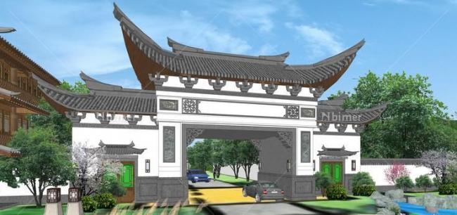 SketchUp Model of a Chinese-Style Gateway Entrance for a Public Building