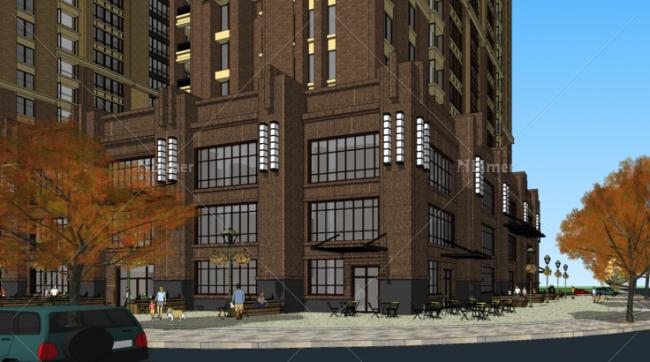 SketchUp Model of a Classical High-Rise Residential Building with Ground Floor Commercial Space