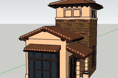SketchUp Model: European-Style Booth Tower with Classic Materials and Components-BIM WORLD