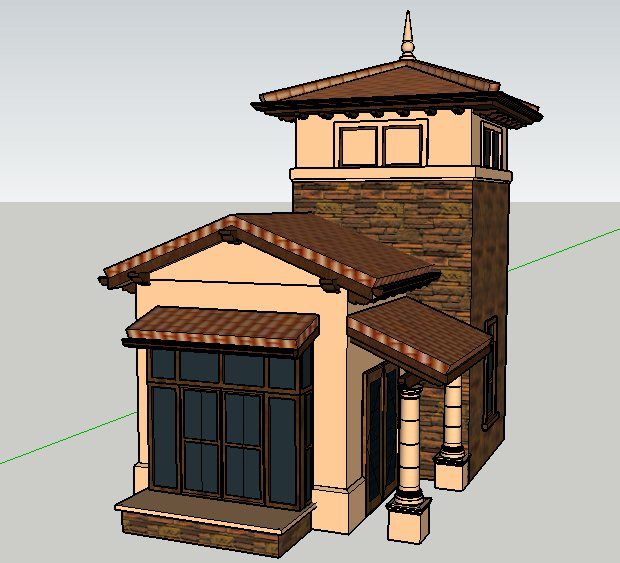 SketchUp Model: European-Style Booth Tower with Classic Materials and Components