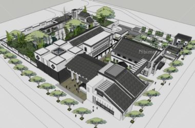 SketchUp Multi-Story Resort Hotel Model | Huizhou-Inspired New Chinese Style-BIM WORLD