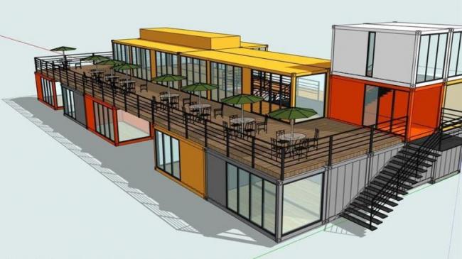 SketchUp Business Model: Modern Multi-Story Commercial Restaurant Container Design