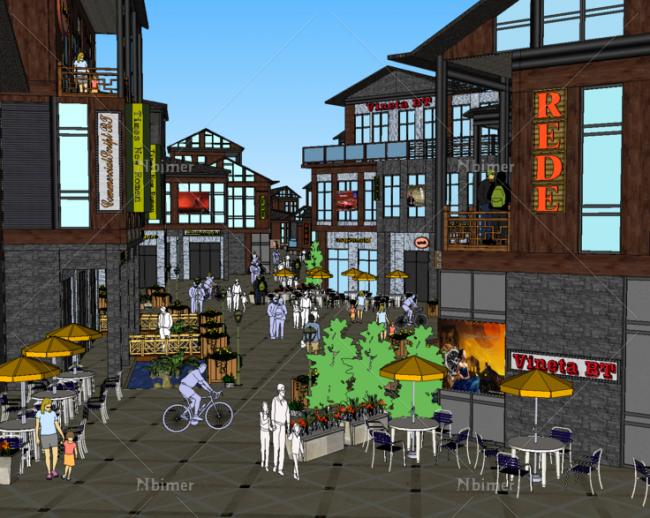 SketchUp Business Model: Multi-Story Chinese-Style Commercial Street Design