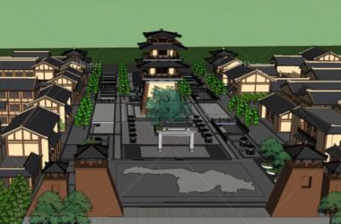 SketchUp Business Model: Multi-Story Commercial Street with Antique Chinese Style-BIM WORLD