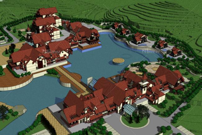 SketchUp Hotel Models: Multi-Story Resort Designs in Nordic and Classical Styles