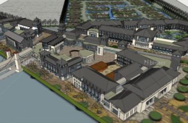 SketchUp Hotel Model: Multi-Story Folk and Chinese Style Resort-BIM WORLD