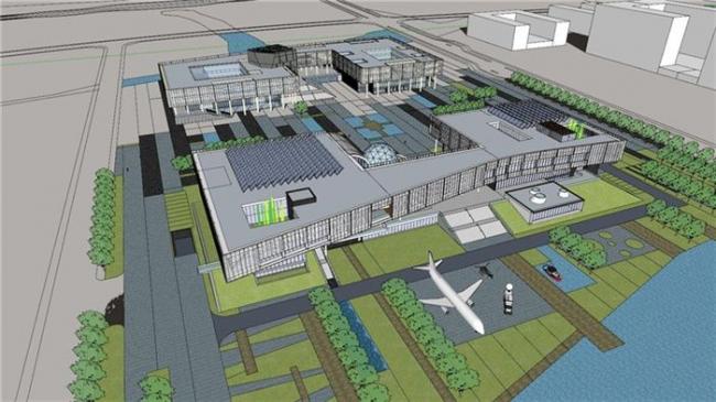 SketchUp Cultural Model: Modern Multi-Story Technology Exhibition Hall with Renderings and CAD Drawings