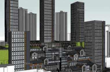 SketchUp Complex Model: Multi-Story Mixed-Use City Development with Apartments, Mountain Terraces, Commercial Offices, and Chinese Architectural Elements-BIM WORLD