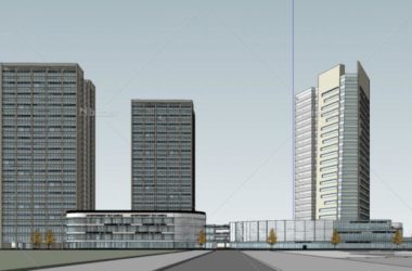 SketchUp Business Model: Modern Multi-Story Mixed-Use Office Building with Commercial Street and Podium-BIM WORLD