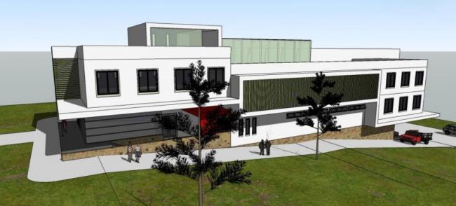 Modern Multi-Story Office Building with Sloped Design in SketchUp