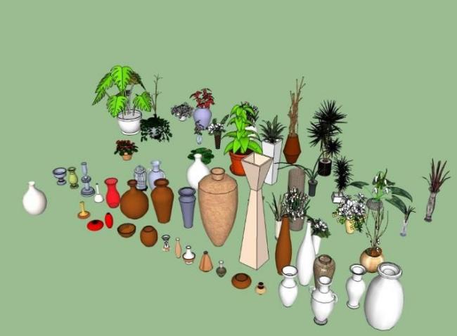 SketchUp Material Models: Ceramic Jar, Flower Bowl, and Vase Components