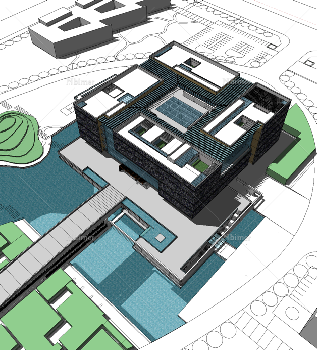 SketchUp Cultural Model: Multi-Story Modern Museum Exhibition Hall with Layered Architecture