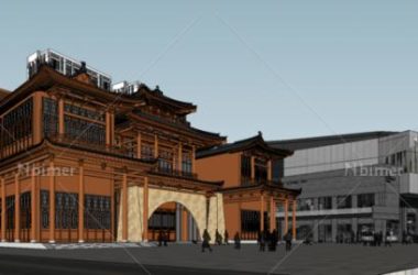 SketchUp Business Model: Liu Laogen Grand Stage Featuring Multi-Story Modern Chinese Commercial Street-BIM WORLD