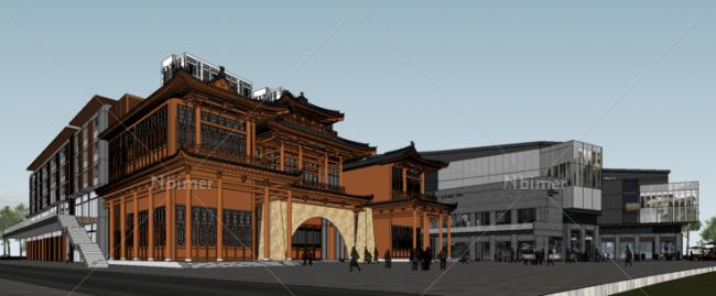 SketchUp Business Model: Liu Laogen Grand Stage Featuring Multi-Story Modern Chinese Commercial Street