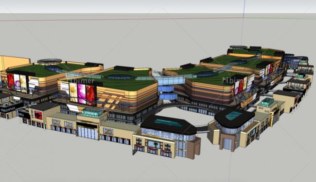 SketchUp Business Model: Modern Multi-Story Commercial Street Design