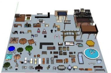 SketchUp Materials for Community Layouts: Solar Umbrellas, Flower Shelters, Pools, Benches, Chairs, and More-BIM WORLD