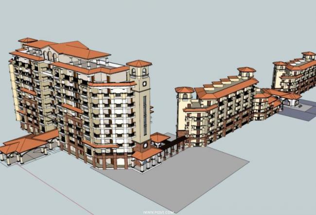 SketchUp Multi-Story Resort Hotel Model | Tuscan and Classical Styles
