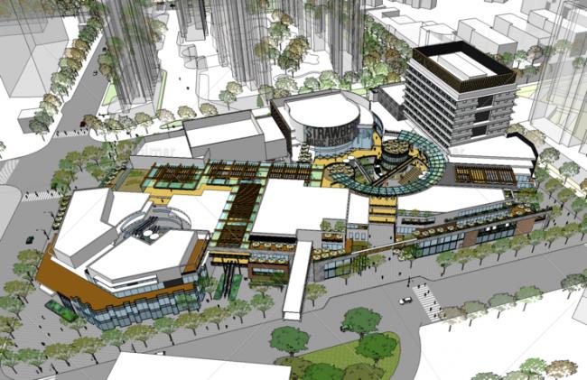 SketchUp Complex Model: Multi-Story High-Rise Commercial Building in Modern Style