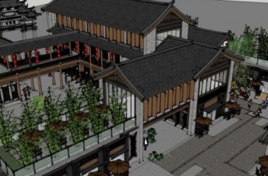 SketchUp Business Model: Multi-Story Commercial Street in Chinese Style-BIM WORLD