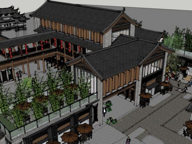 SketchUp Business Model: Multi-Story Commercial Street in Chinese Style