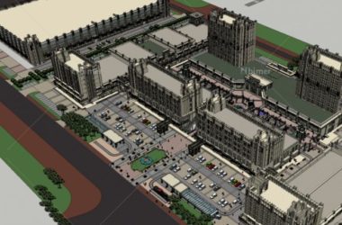 SketchUp Complex Model: Multi-Story High-Rise with Commercial Offices and Classical-Style Apartments-BIM WORLD