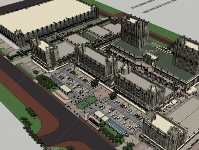 SketchUp Complex Model: Multi-Story High-Rise with Commercial Offices and Classical-Style Apartments
