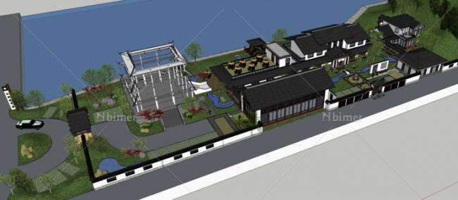 SketchUp Business Model: Multi-Story Club Health Park in Modern Chinese Style