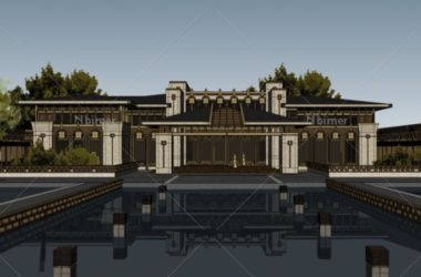 SketchUp Business Model: Modern Multi-Story Club with Chinese Design Elements-BIM WORLD