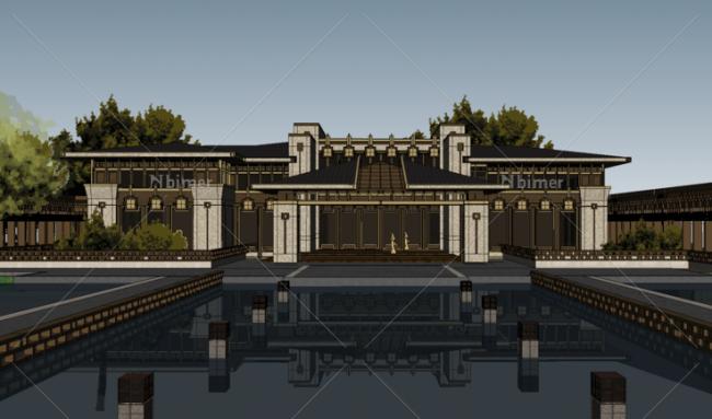 SketchUp Business Model: Modern Multi-Story Club with Chinese Design Elements