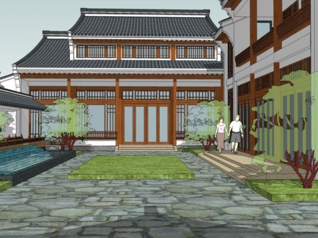 SketchUp Business Model: Multi-Story Modern Chinese Style Club Design