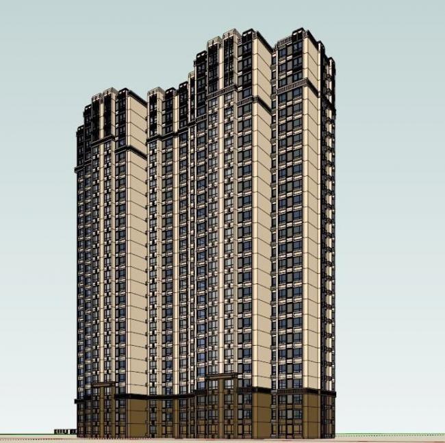 SketchUp Residential Model: Western Neoclassical High-Rise with One Staircase Serving Five Units