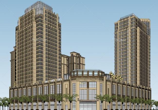 SketchUp Complex Model: Multi-Story Art Deco Commercial and Residential Building