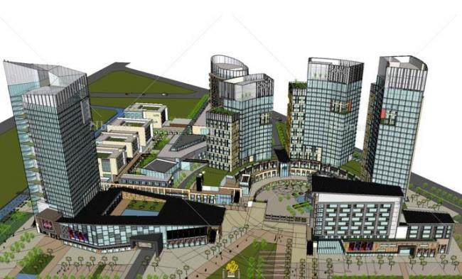 SketchUp Complex Model: Multi-Story Modern Urban Development