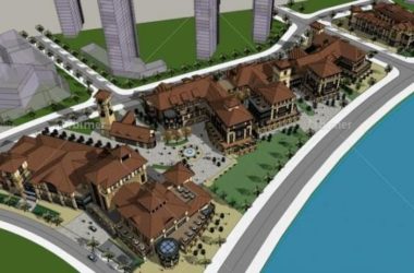 SketchUp Business Model: Multi-Story Commercial Street in Spanish and Classical Styles-BIM WORLD