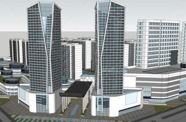 SketchUp Complex Model: Modern Multi-Story Urban High-Rise Mixed-Use Development-BIM WORLD