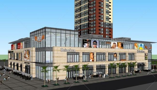 SketchUp Complex Model: Modern Commercial and High-Rise Residential with Ground-Floor Retail