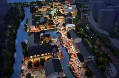SketchUp Business Model: Multi-Story Chinese Commercial Street with Blue Stone Garden Architecture in 3ds Max-BIM WORLD
