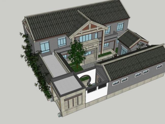 Residential SketchUp Model: Oriental Neoclassical Courtyard Design