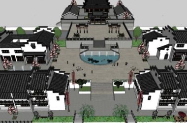 SketchUp Business Model: Multi-Story Commercial Street with Chinese Architectural Style-BIM WORLD