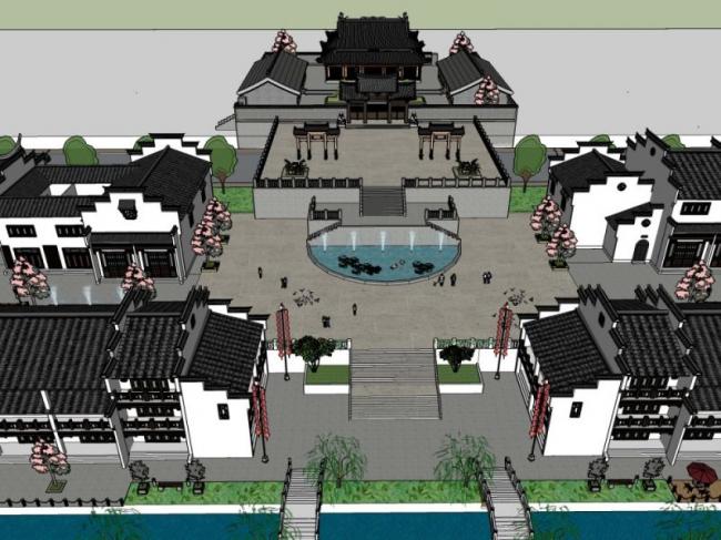 SketchUp Business Model: Multi-Story Commercial Street with Chinese Architectural Style