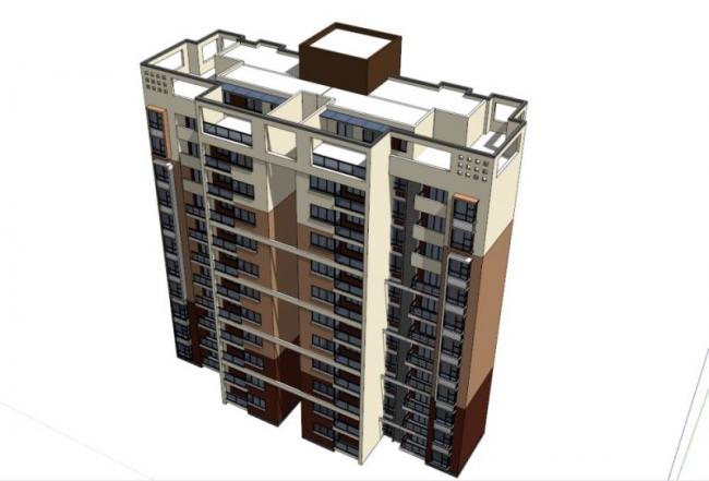 Modern High-Rise Residential Building Model in SketchUp | One Staircase, Four Units