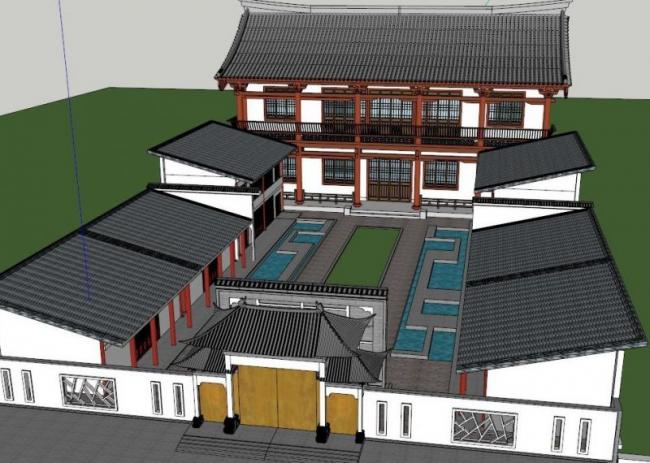 Modern Chinese Multi-Story Courtyard Residential Model in SketchUp