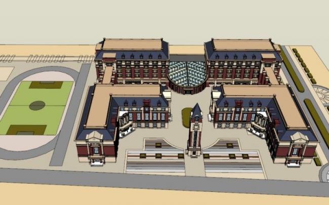 Multi-Story European Classical School Campus Model in SketchUp