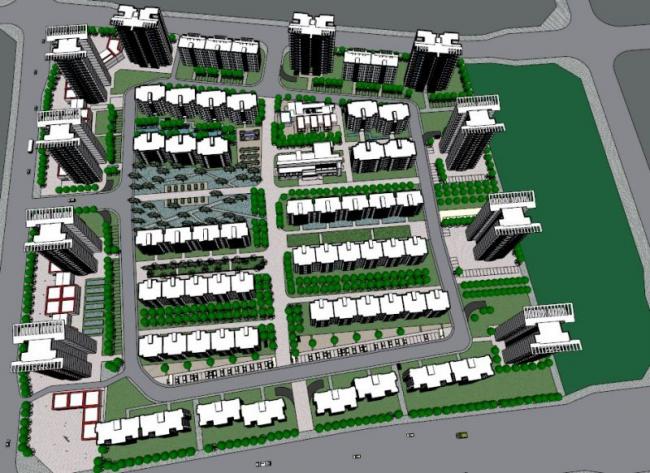 Modern High-Rise Residential Complex Model in SketchUp