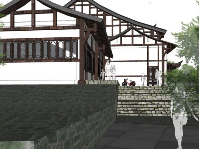 SketchUp Business Model: Modern Multi-Story Reception Center in Chinese Style