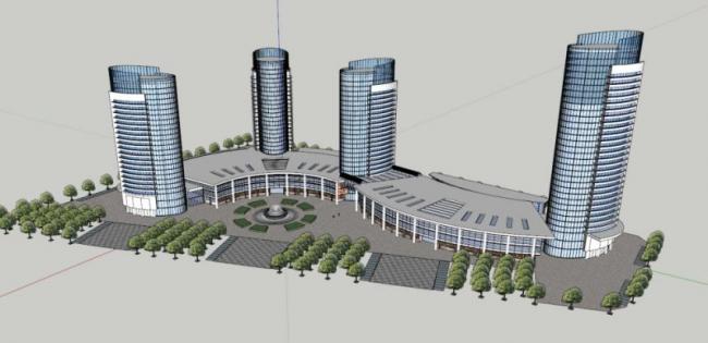 SketchUp Model of a Modern Super High-Rise Hotel, Office, and Conference Center Complex