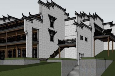 SketchUp Business Model: Multi-Story Club Featuring Huizhou and Chinese Architectural Styles-BIM WORLD