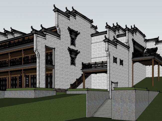 SketchUp Business Model: Multi-Story Club Featuring Huizhou and Chinese Architectural Styles