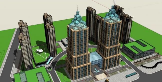 SketchUp Multi-Story Urban Complex in Modern Style